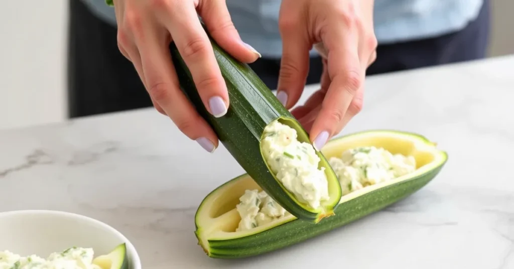 Preparing stuffed zucchini flowers.