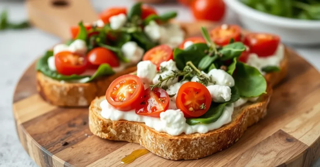 a toast with tomatoes and cheese on itsavory-cottage-cheese-toast-presentation