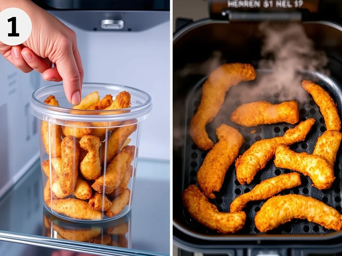 Storing Chicken Fries in Air Fryer in an airtight container and reheating in the air fryer.