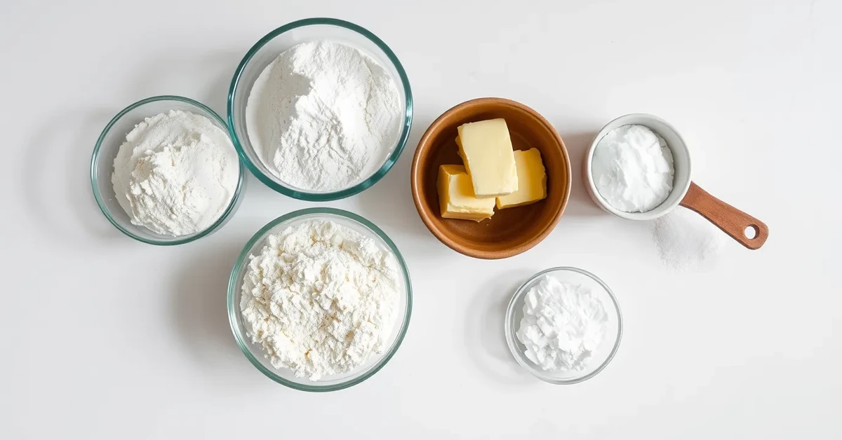 Ingredients for sandwich bread recipe including flour, yeast, butter, and salt.