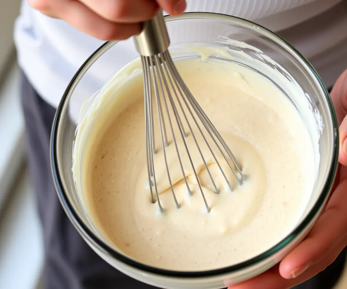 Preparing the Protein Pudding Recipe by mixing the ingredients in a bowl.