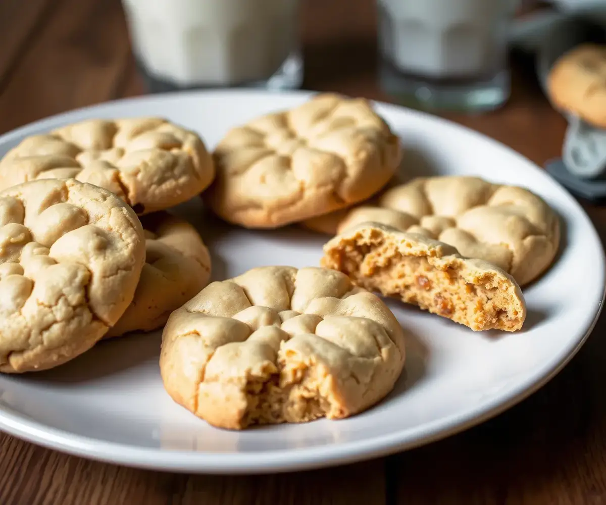 A plate of freshly baked 4 ingredient peanut butter cookies, showcasing their soft and golden texture.