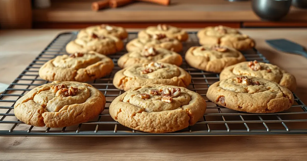 A batch of freshly baked Carrot Cake Cookies cooling on a wire rack, showcasing their golden edges and soft texture.