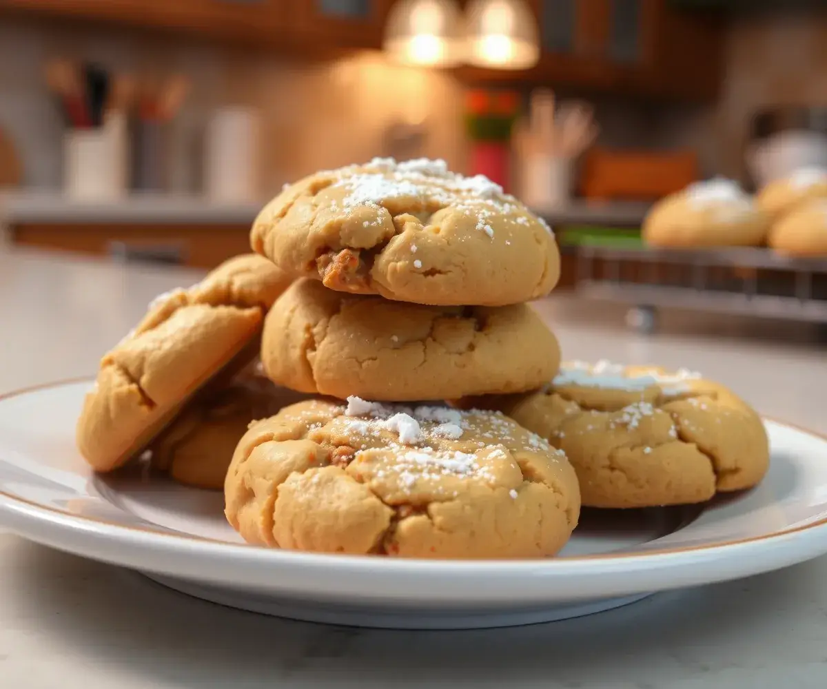 Plate of Carrot Cake Cookies, arranged neatly and garnished with a dusting of powdered sugar.