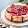 Delicious No Bake Cherry Cheesecake with graham cracker crust and topped with cherry pie filling.