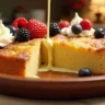 Delicious white chocolate bread pudding served with whipped cream and fresh berries, highlighting its golden brown crust and creamy inside.