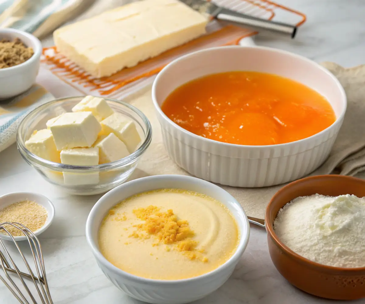 mixing-orange-creamsicle-pie-filling Mixing orange gelatin, cream cheese, and sweetened condensed milk for the Orange Creamsicle Pie filling.