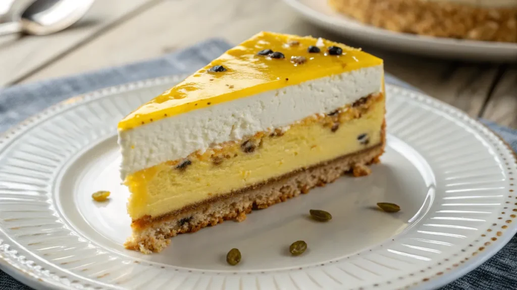 Deliciosa marquesa de maracuyá receta con capas de galleta y crema tropical decorada con pulpa fresca