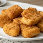 Nuggets de pollo saludables caseros servidos con ensalada y salsa natural