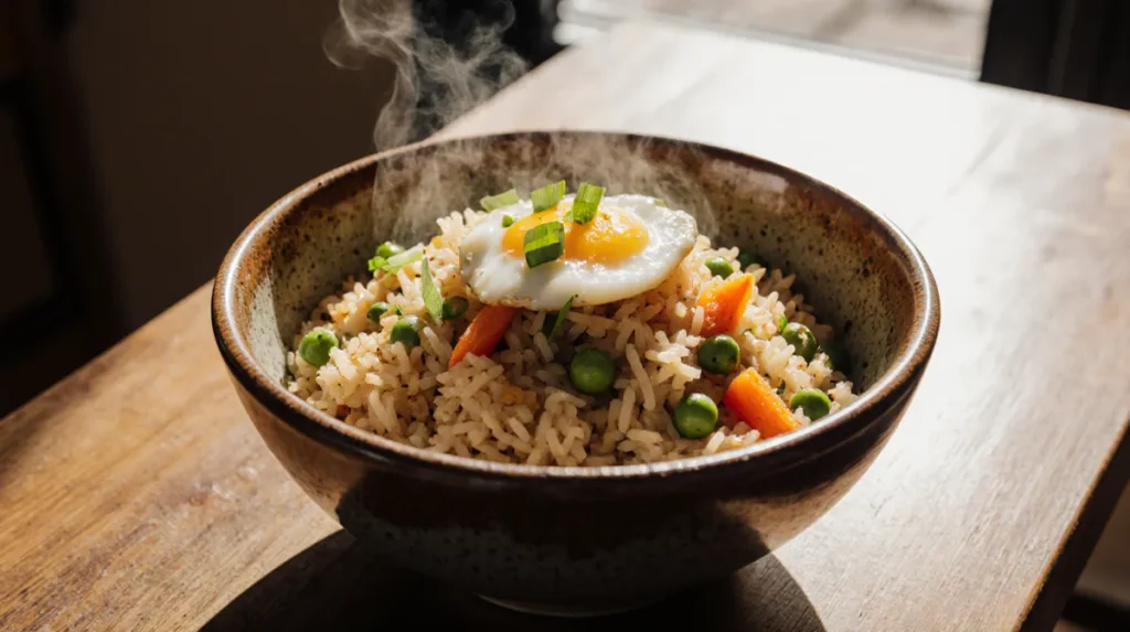 Arroz frito casero con verduras y huevo, preparado con el truco perfecto para que quede suelto y sabroso