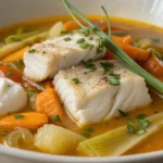 Bourride provençale au poisson servie avec croûtons à l’ail et aïoli maison