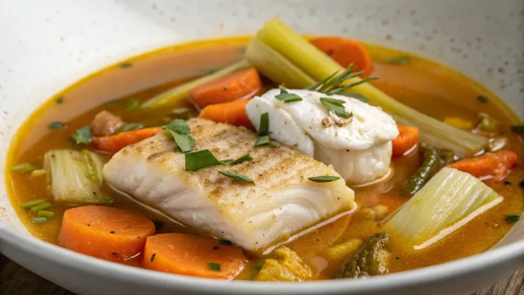 Bourride provençale au poisson servie avec croûtons à l’ail et aïoli maison