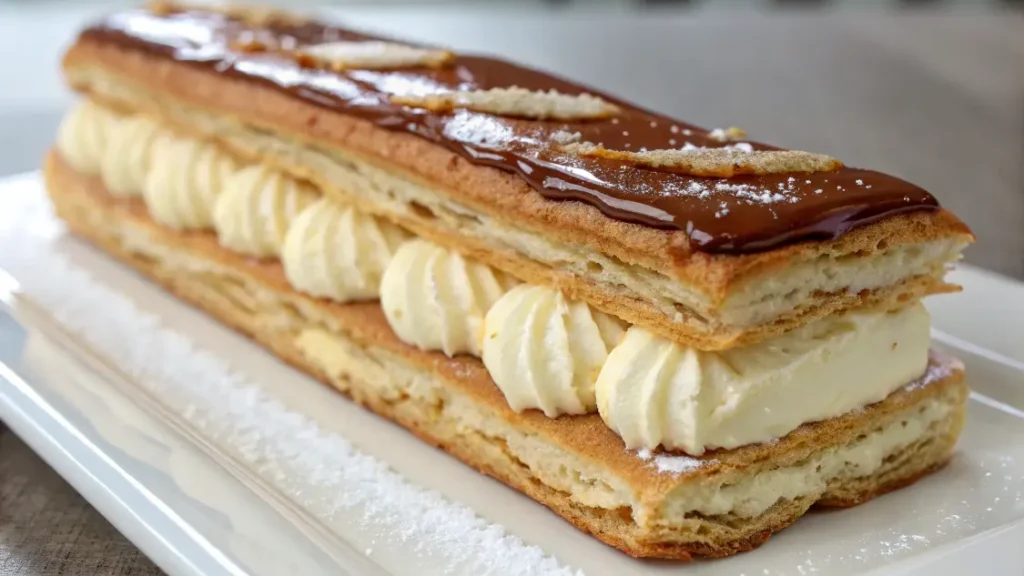 Gâteau éclair facile moelleux avec glaçage au chocolat et garniture crémeuse