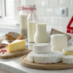 Produits alimentaires Carrefour rappelés sur un plan de cuisine avec icône d’alerte