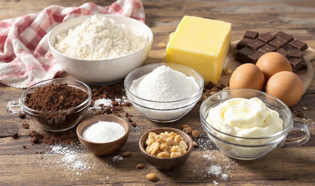 Zutaten für Million-Nuts-Cake im Schoko-Überfluss
