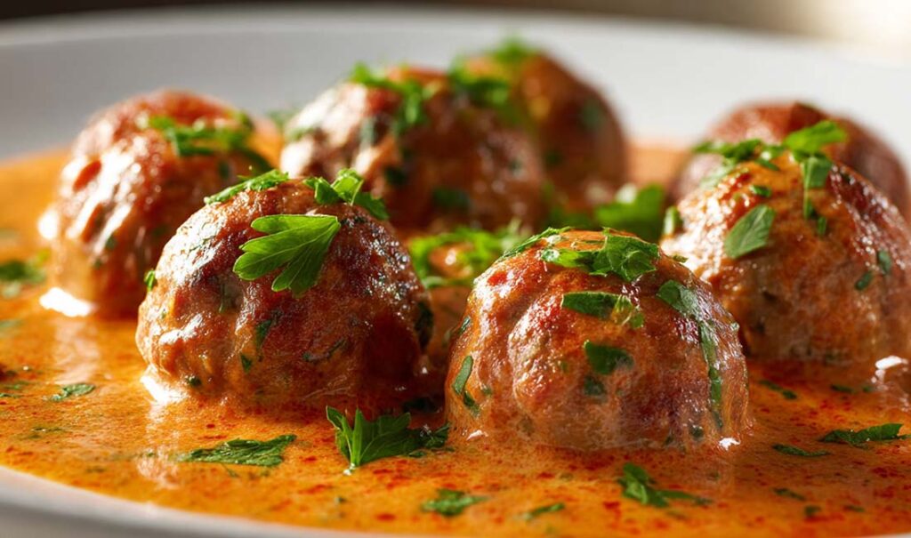 Hackbällchen in cremiger Paprikasoße – Herzhaftes Wohlfühlessen