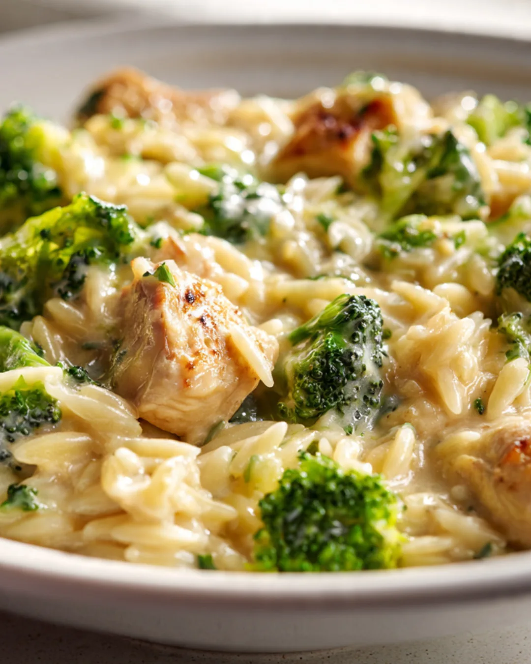 Cremiges Hähnchen-Orzo mit Brokkoli Einfaches und gesundes Familienessen