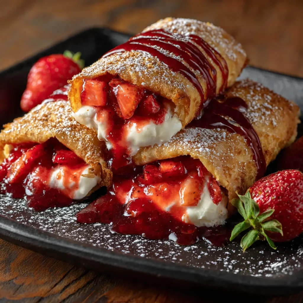 Erdbeer-Käsekuchen-Chimichangas Knuspriges Dessert mit cremiger Füllung