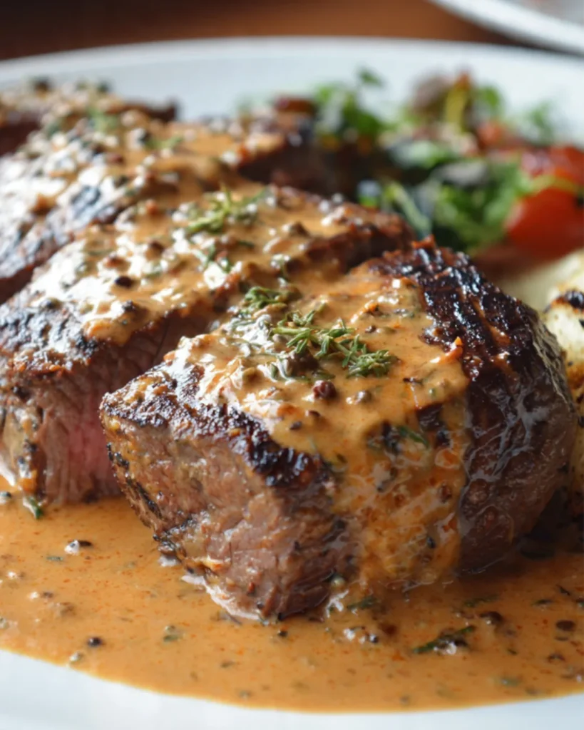 Steak mit cremiger Pfeffersauce Saftiges Rindersteak mit würzigem Saucengenuss
