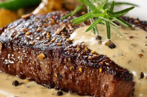 Steak mit cremiger Pfeffersauce Saftiges Rindersteak mit würzigem Saucengenuss
