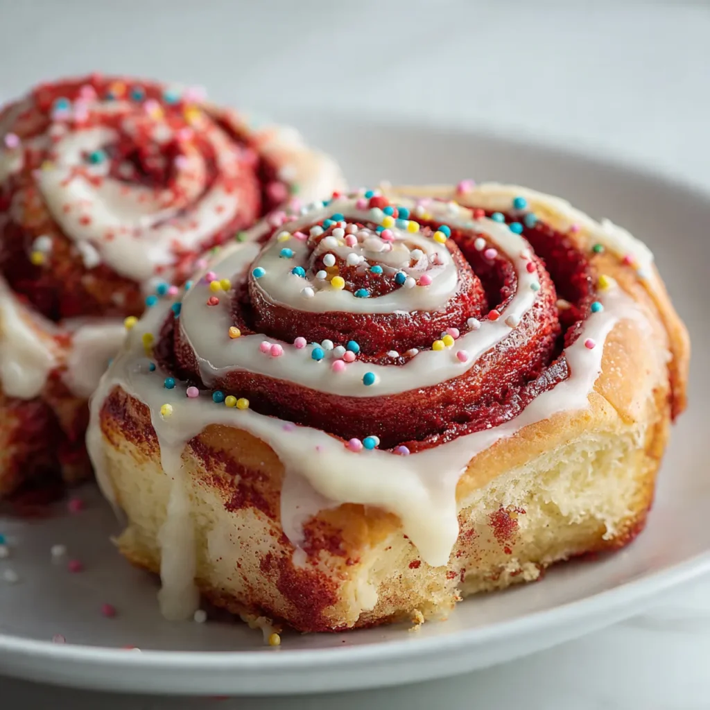 Zimtschnecken mit rotem Samtkuchen Luxuriöses Dessert für Genießer