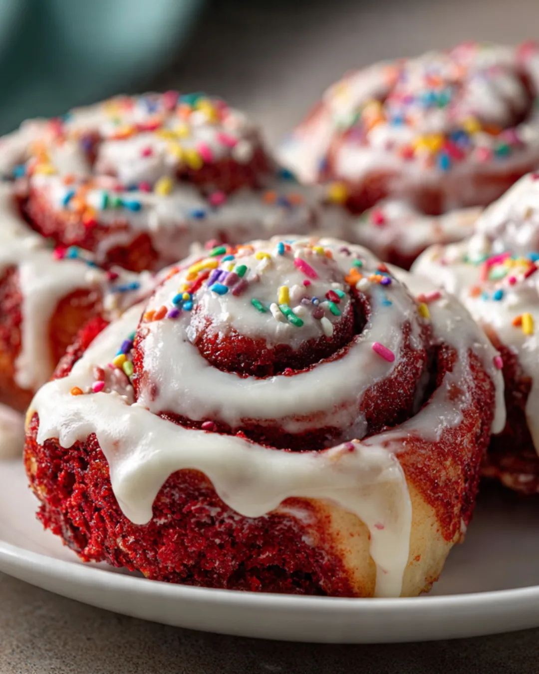 Zimtschnecken mit rotem Samtkuchen Luxuriöses Dessert für Genießer