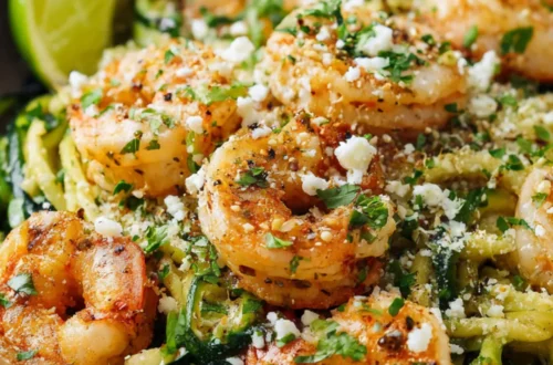 Zucchininudeln mit Knoblauchgarnelen Leichtes Low-Carb Genussrezept