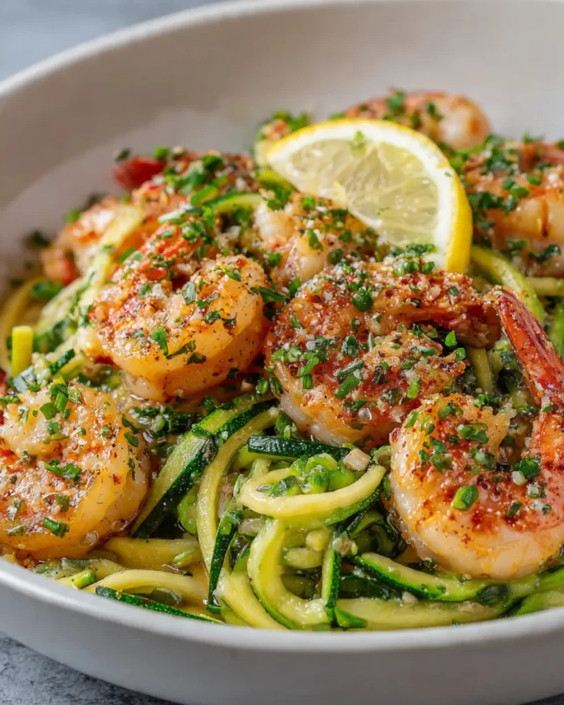 Zucchininudeln mit Knoblauchgarnelen Leichtes Low-Carb Genussrezept